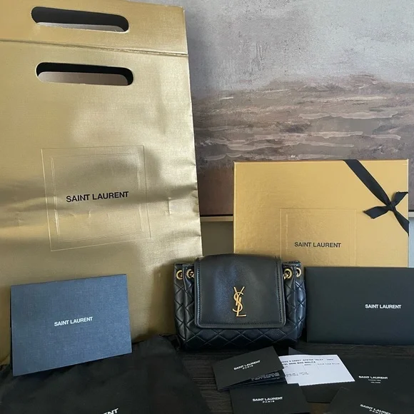 Saint Laurent Black Quilted Crossbody Bag with Gold Logo - Picture 3 of 14